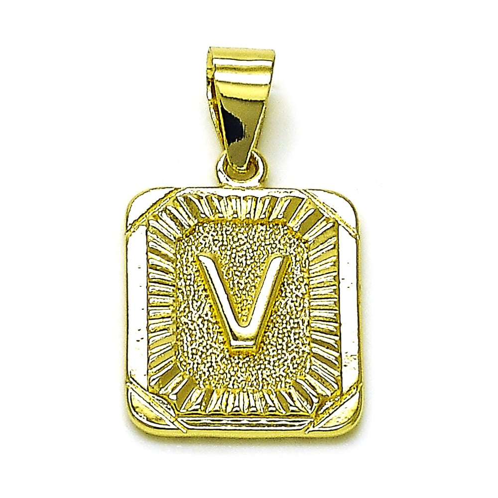 Oro Laminado Fancy Pendant, Gold Filled Style Initials Design, Diamond Cutting Finish, Golden Finish