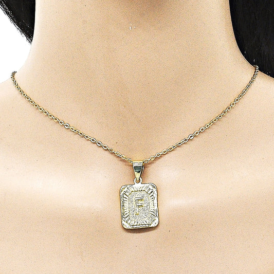 Oro Laminado Fancy Pendant, Gold Filled Style Initials Design, Diamond Cutting Finish, Golden Finish