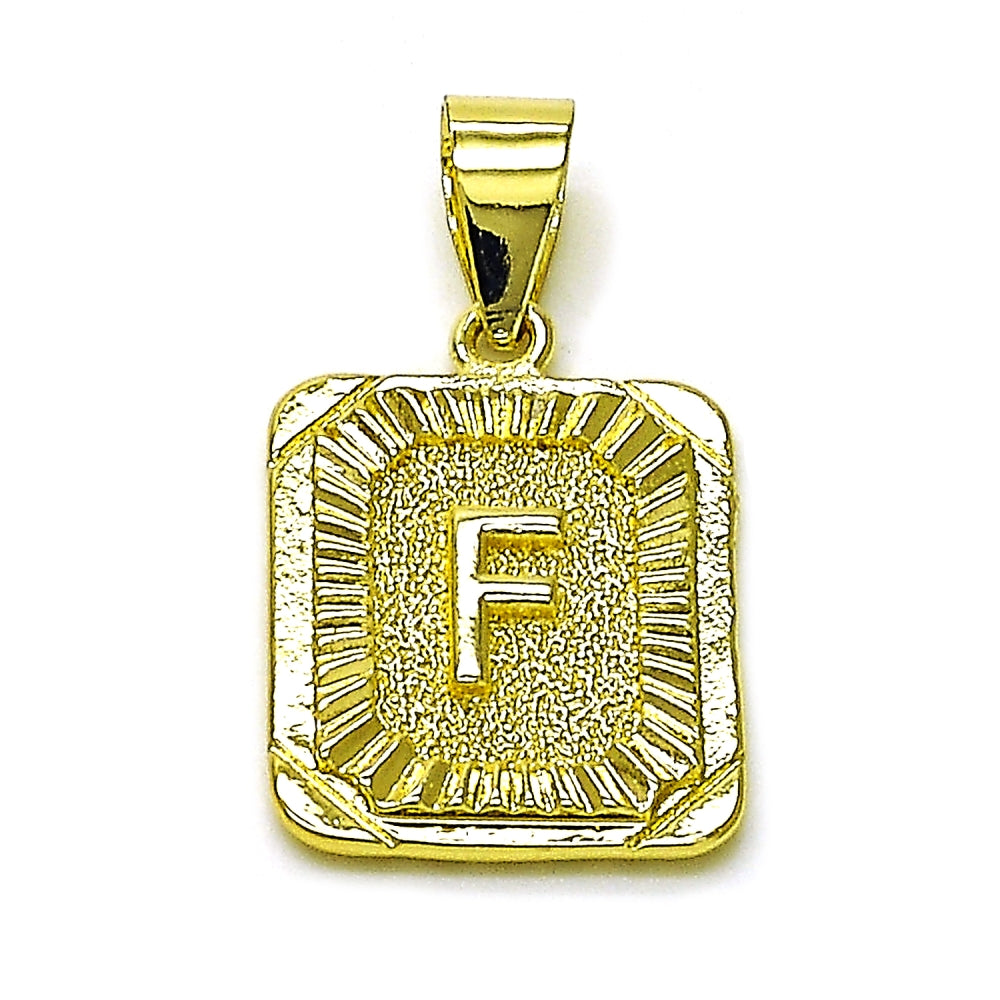Oro Laminado Fancy Pendant, Gold Filled Style Initials Design, Diamond Cutting Finish, Golden Finish