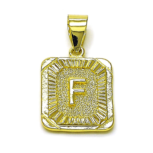 Oro Laminado Fancy Pendant, Gold Filled Style Initials Design, Diamond Cutting Finish, Golden Finish