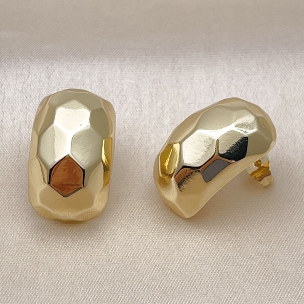 Oro Laminado Stud Earring, Gold Filled Style Disco Design, Polished, Golden Finish