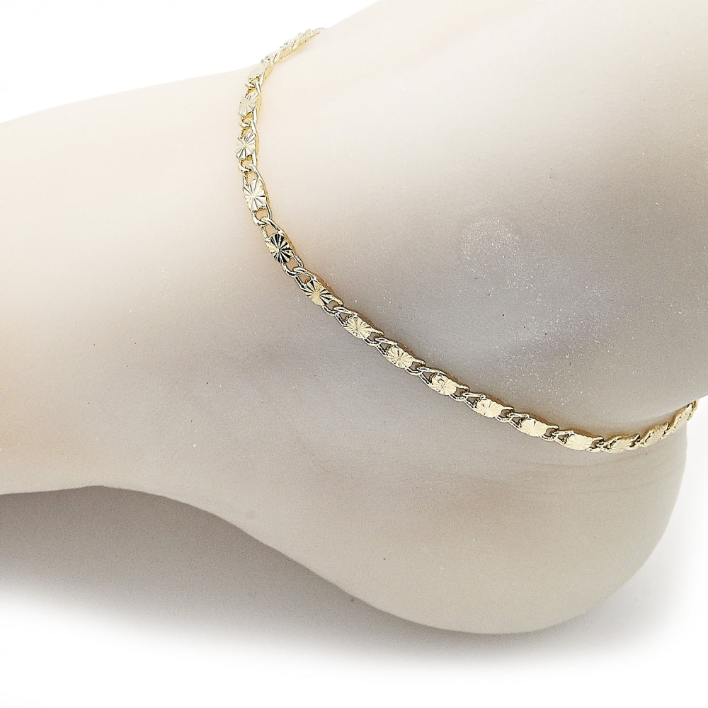 Oro Laminado Basic Anklet, Gold Filled Style Mariner Design, Diamond Cutting Finish, Golden Finish