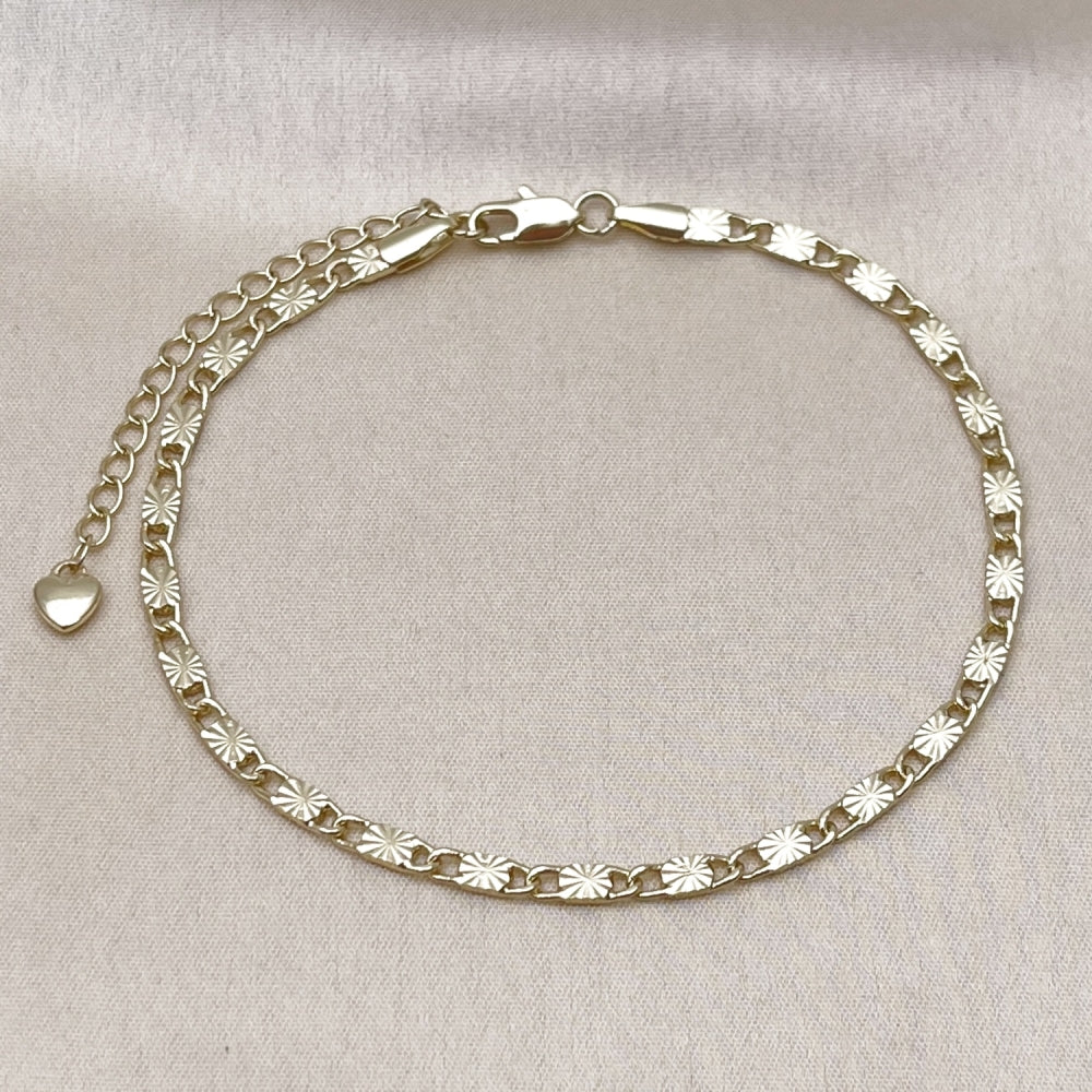 Oro Laminado Basic Anklet, Gold Filled Style Mariner Design, Diamond Cutting Finish, Golden Finish