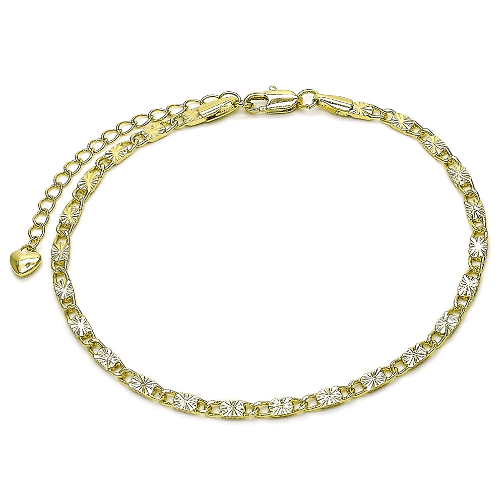 Oro Laminado Basic Anklet, Gold Filled Style Mariner Design, Diamond Cutting Finish, Golden Finish