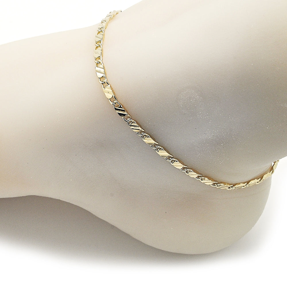 Oro Laminado Basic Anklet, Gold Filled Style Mariner Design, Diamond Cutting Finish, Golden Finish