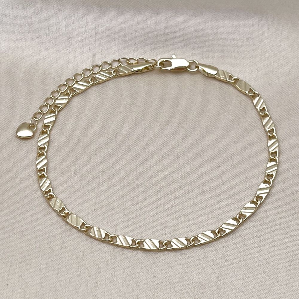 Oro Laminado Basic Anklet, Gold Filled Style Mariner Design, Diamond Cutting Finish, Golden Finish