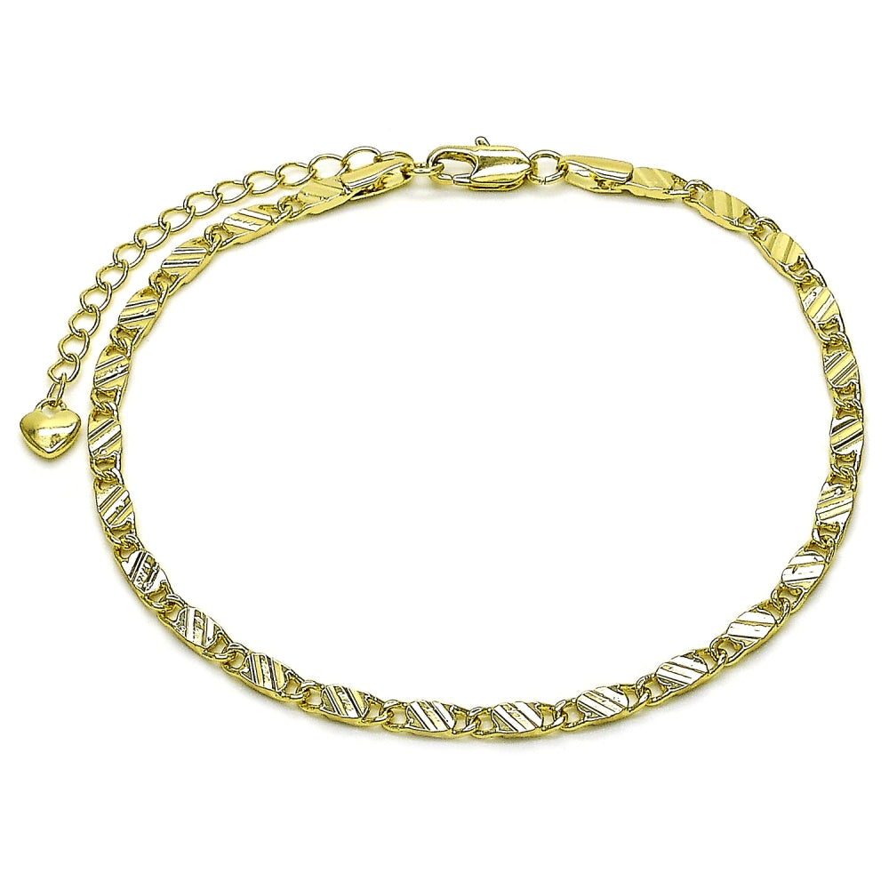 Oro Laminado Basic Anklet, Gold Filled Style Mariner Design, Diamond Cutting Finish, Golden Finish