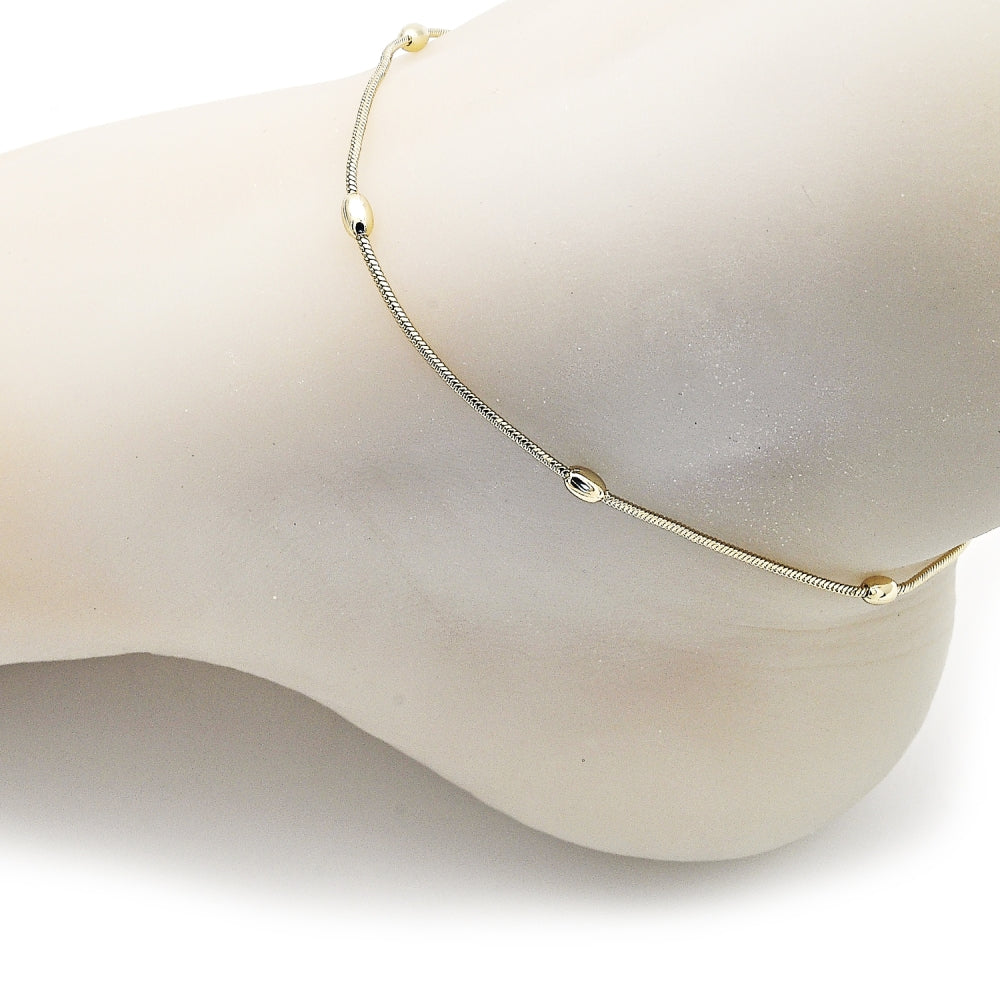 Oro Laminado Basic Anklet, Gold Filled Style Rat Tail and Ball Design, Polished, Golden Finish