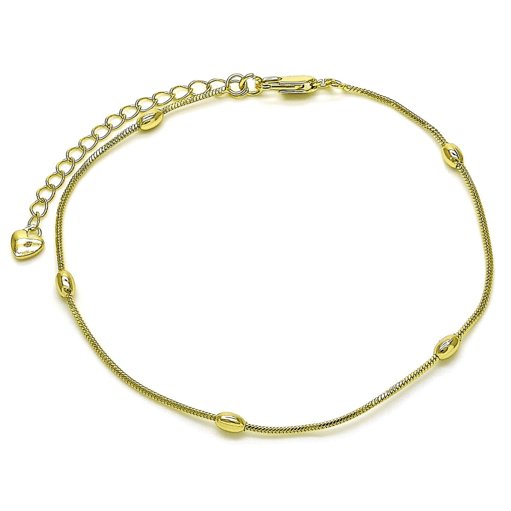 Oro Laminado Basic Anklet, Gold Filled Style Rat Tail and Ball Design, Polished, Golden Finish