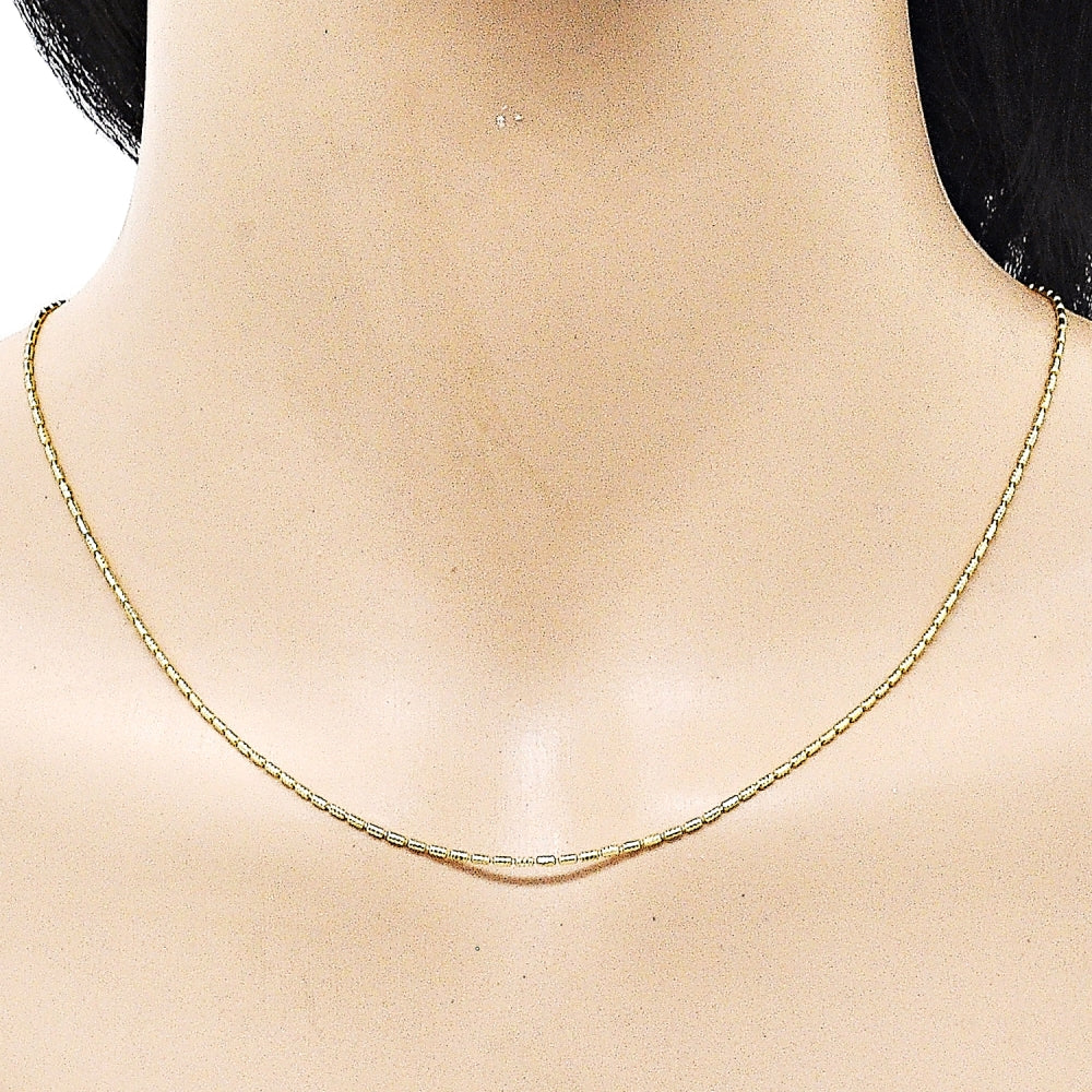 Oro Laminado Basic Necklace, Gold Filled Style Ball Design, Diamond Cutting Finish, Golden Finish