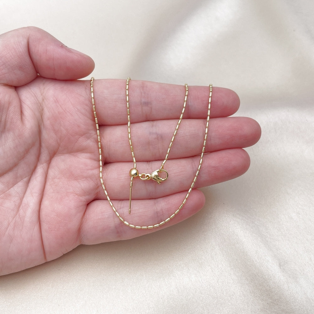 Oro Laminado Basic Necklace, Gold Filled Style Ball Design, Diamond Cutting Finish, Golden Finish
