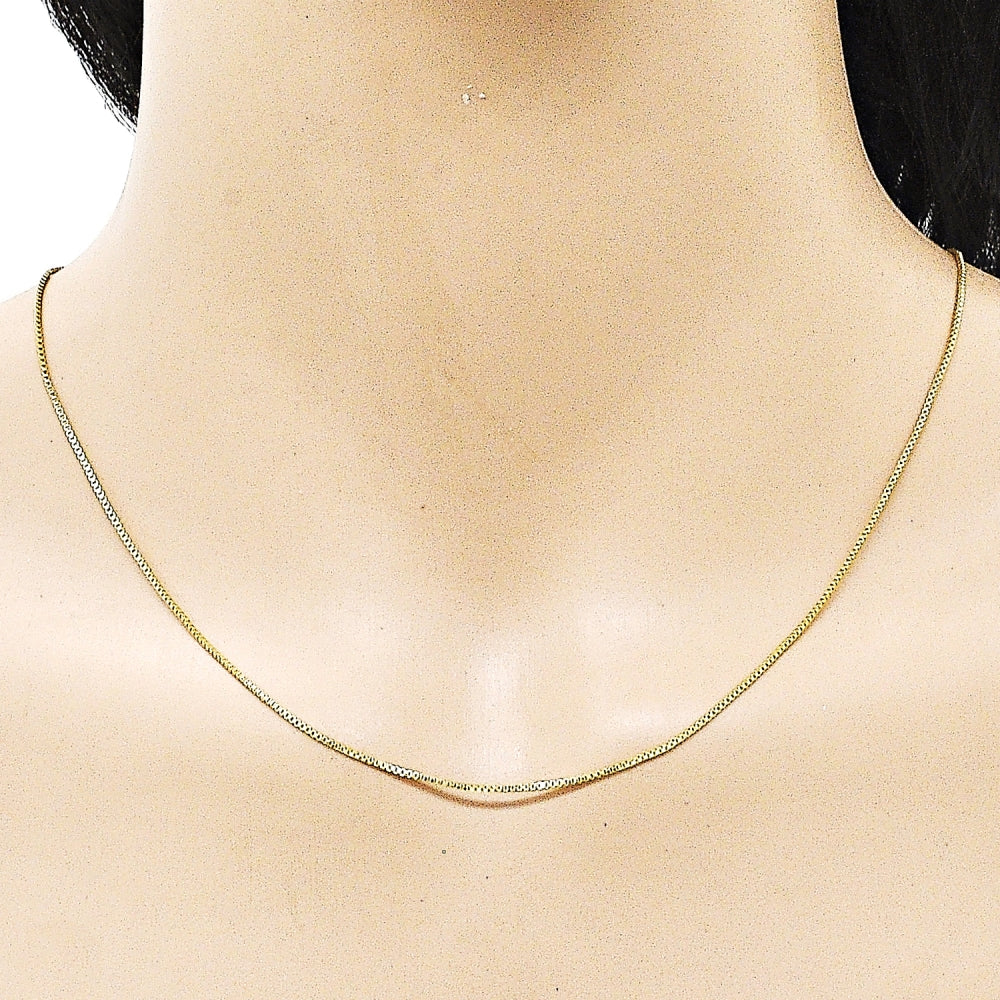 Oro Laminado Basic Necklace, Gold Filled Style Box Design, Polished, Golden Finish