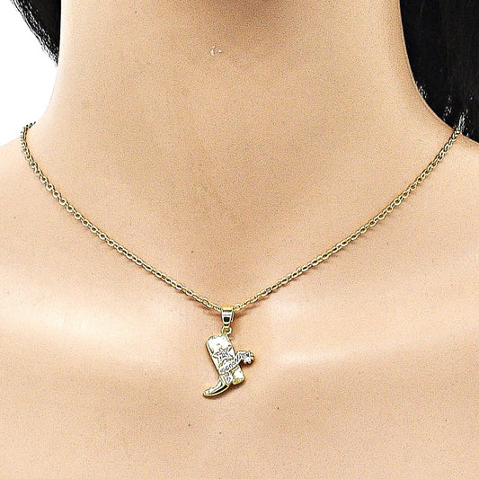 Oro Laminado Fancy Pendant, Gold Filled Style Shoes and Star Design, with White Cubic Zirconia, Polished, Golden Finish