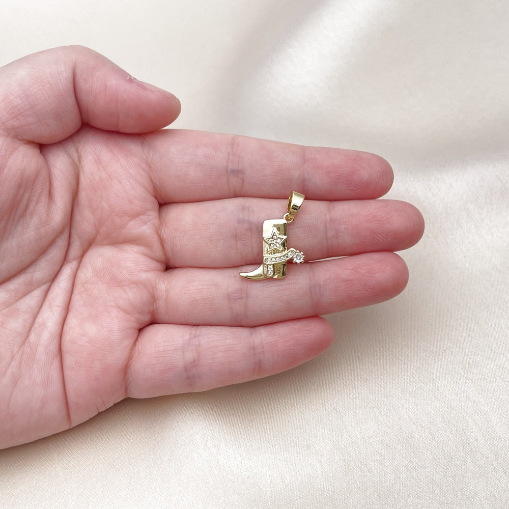 Oro Laminado Fancy Pendant, Gold Filled Style Shoes and Star Design, with White Cubic Zirconia, Polished, Golden Finish