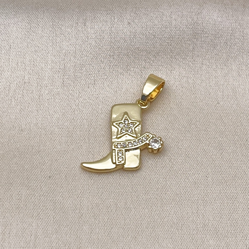 Oro Laminado Fancy Pendant, Gold Filled Style Shoes and Star Design, with White Cubic Zirconia, Polished, Golden Finish