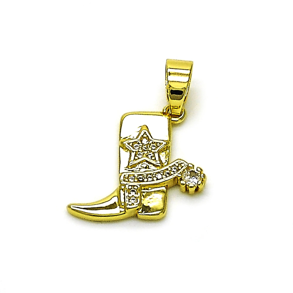 Oro Laminado Fancy Pendant, Gold Filled Style Shoes and Star Design, with White Cubic Zirconia, Polished, Golden Finish