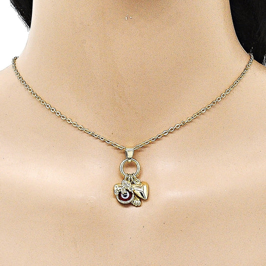 Oro Laminado Fancy Pendant, Gold Filled Style Heart and Hand Design, with Garnet Crystal, Polished, Golden Finish