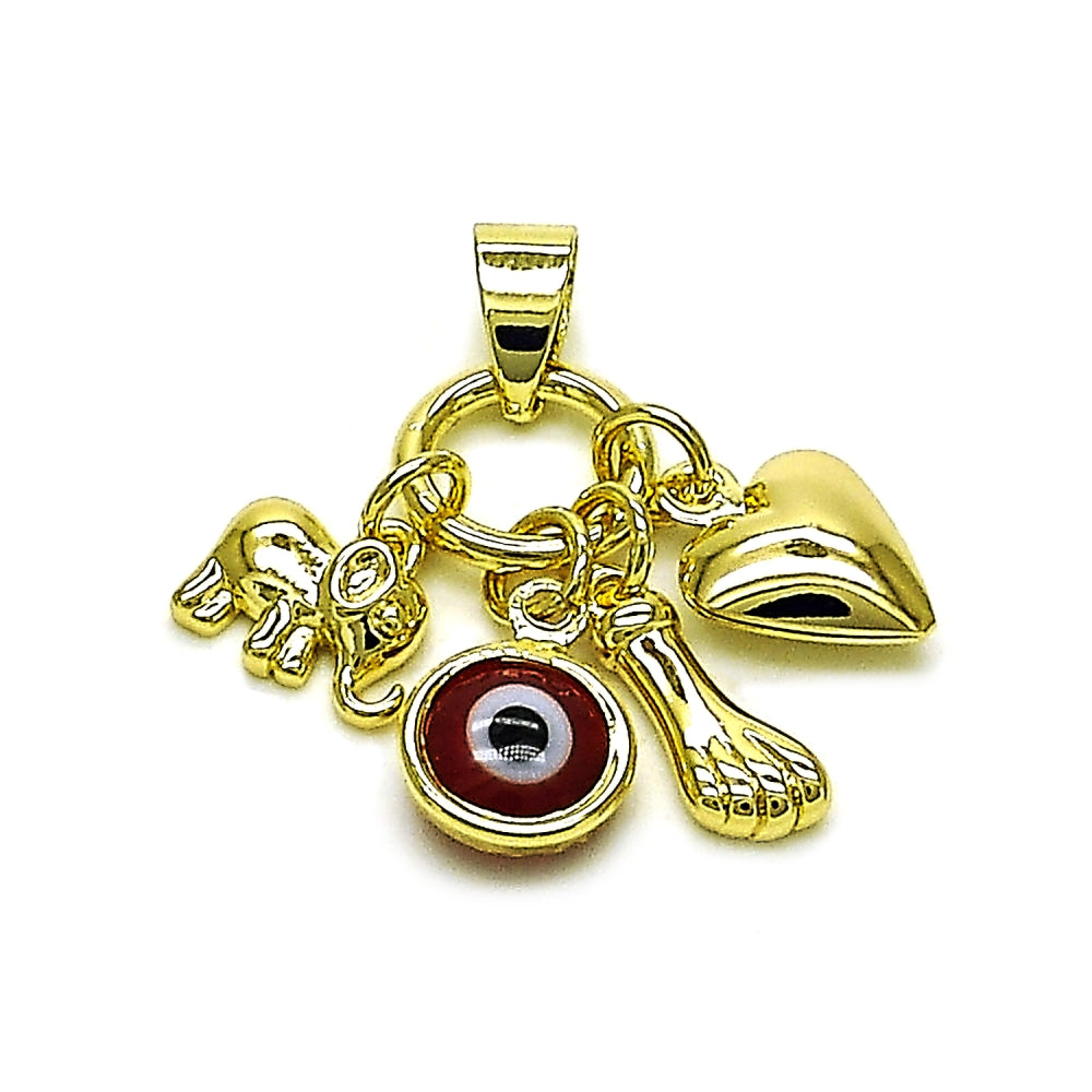 Oro Laminado Fancy Pendant, Gold Filled Style Heart and Hand Design, with Garnet Crystal, Polished, Golden Finish