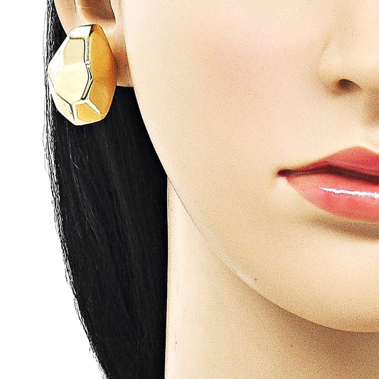 Oro Laminado Stud Earring, Gold Filled Style Hollow Design, Polished, Golden Finish