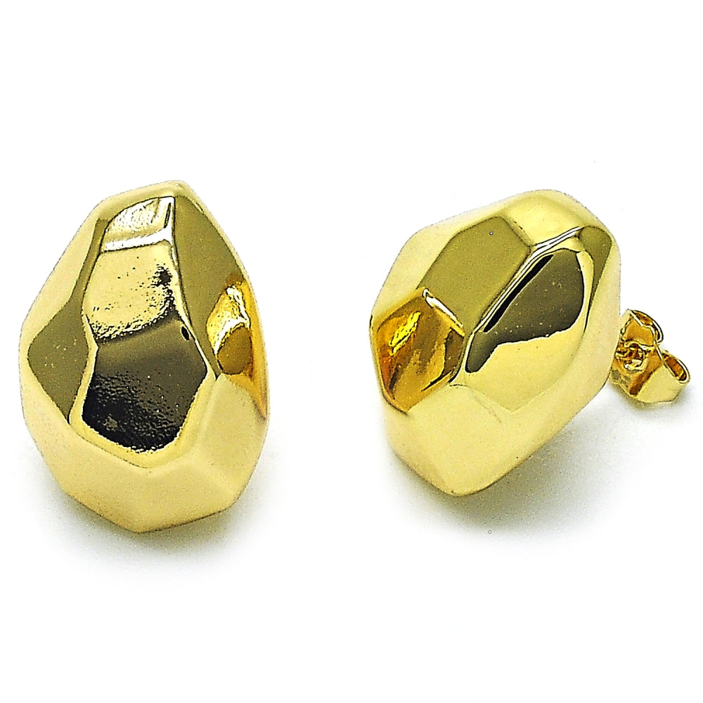 Oro Laminado Stud Earring, Gold Filled Style Hollow Design, Polished, Golden Finish