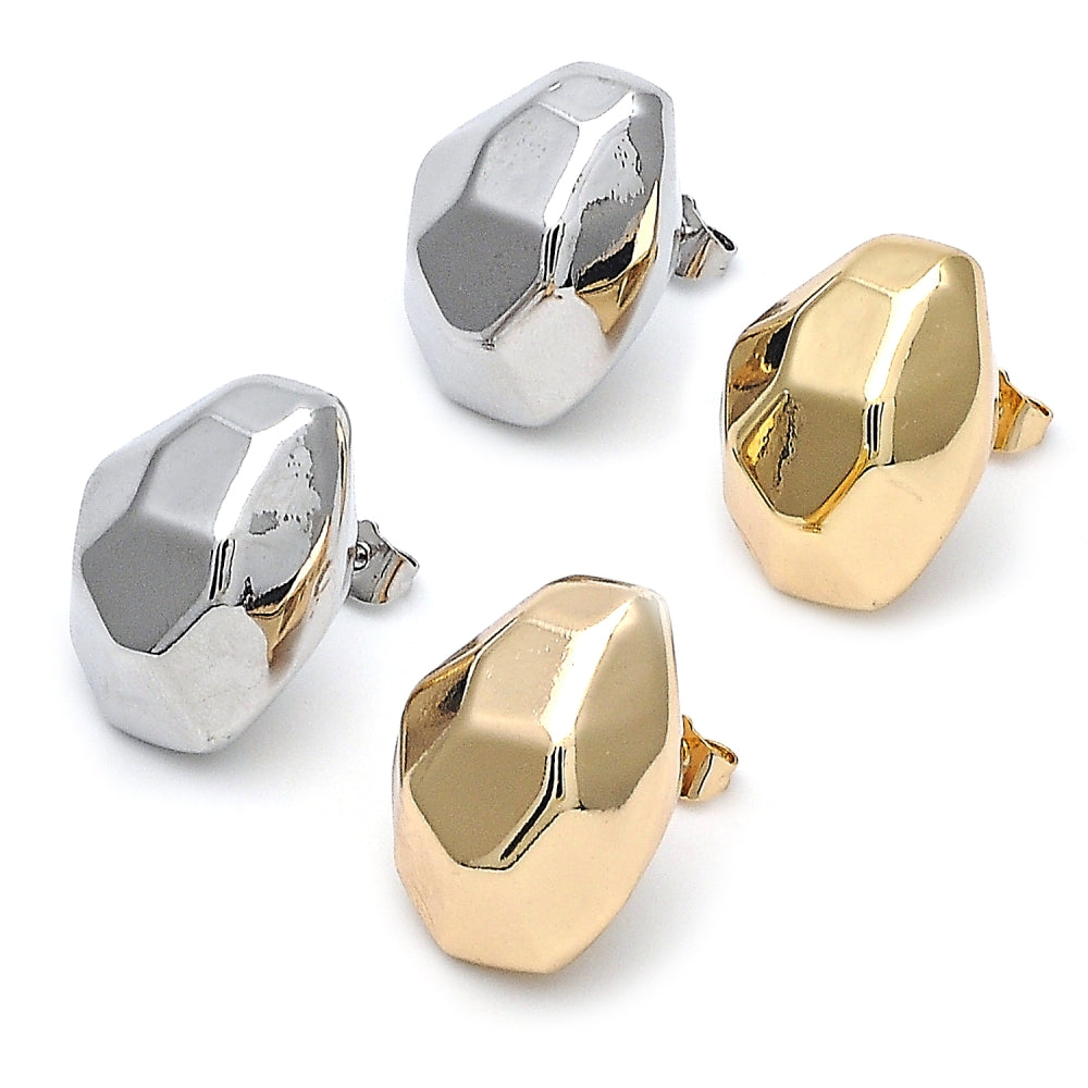Oro Laminado Stud Earring, Gold Filled Style Hollow Design, Polished, Golden Finish