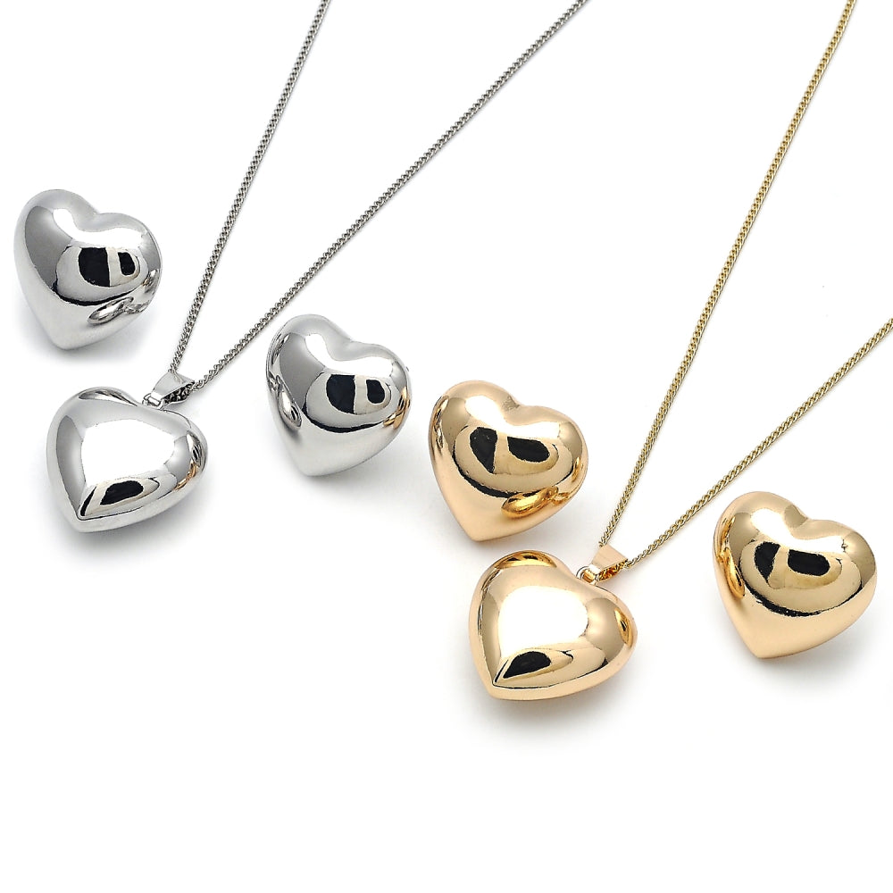 Oro Laminado Earring and Pendant Adult Set, Gold Filled Style Heart and Hollow Design, Polished, Golden Finish