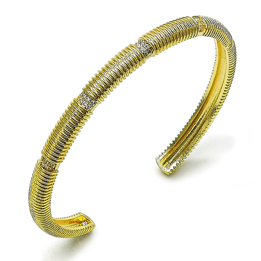 Oro Laminado Individual Bangle, Gold Filled Style with White Micro Pave, Polished, Golden Finish