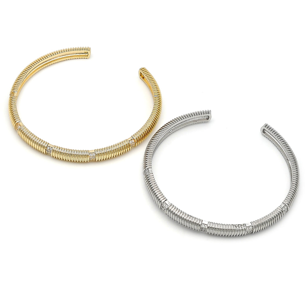 Oro Laminado Individual Bangle, Gold Filled Style with White Micro Pave, Polished, Golden Finish