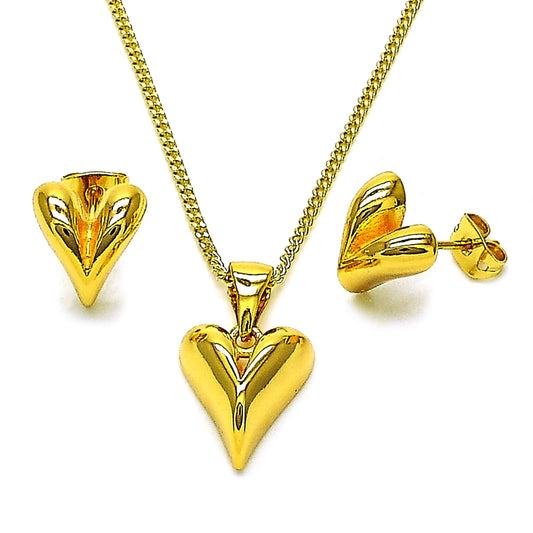 Oro Laminado Earring and Pendant Adult Set, Gold Filled Style Heart Design, Polished, Golden Finish