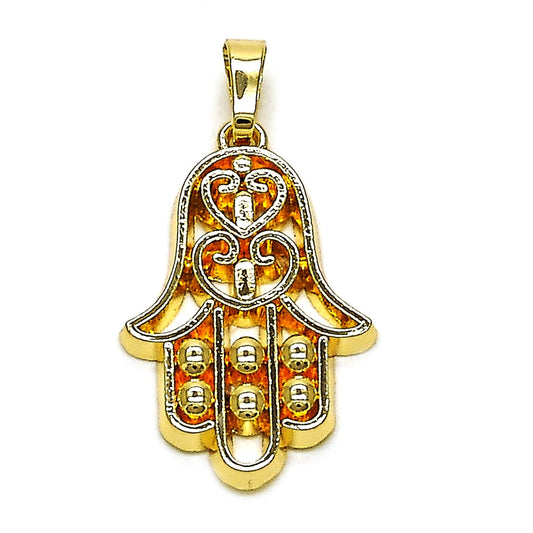 Oro Laminado Religious Pendant, Gold Filled Style Hand of God Design, Polished, Golden Finish