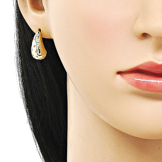 Oro Laminado Stud Earring, Gold Filled Style Teardrop Design, with White Cubic Zirconia, Polished, Golden Finish
