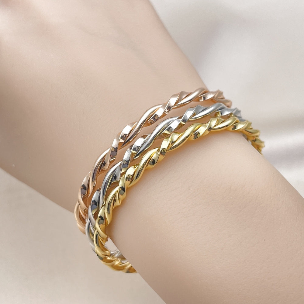 Oro Laminado Trio Bangle, Gold Filled Style Twist Design, Polished, Tricolor