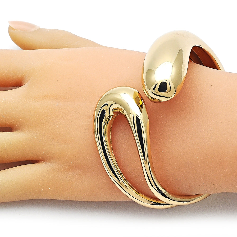 Oro Laminado Individual Bangle, Gold Filled Style Teardrop Design, Polished, Golden Finish