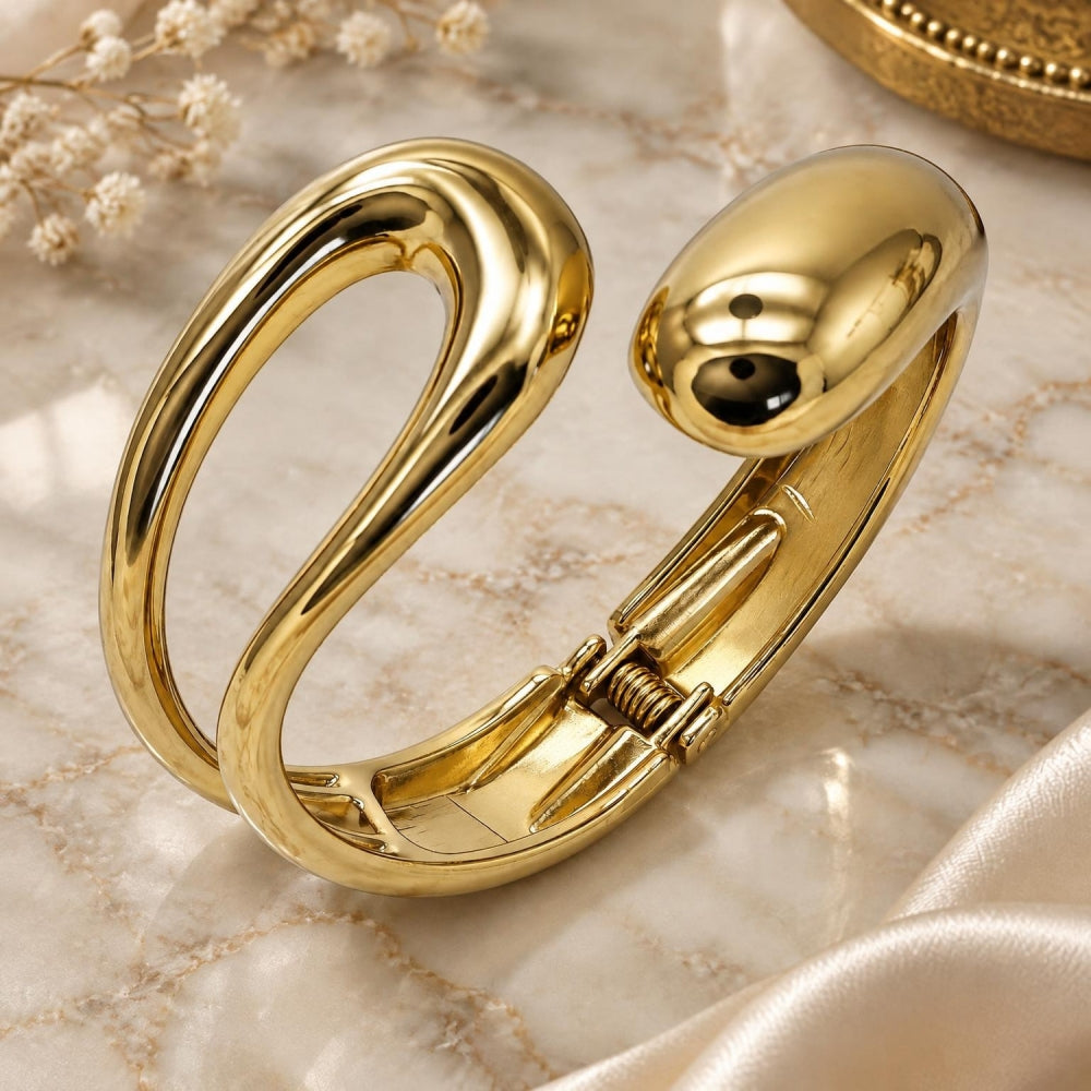 Oro Laminado Individual Bangle, Gold Filled Style Teardrop Design, Polished, Golden Finish