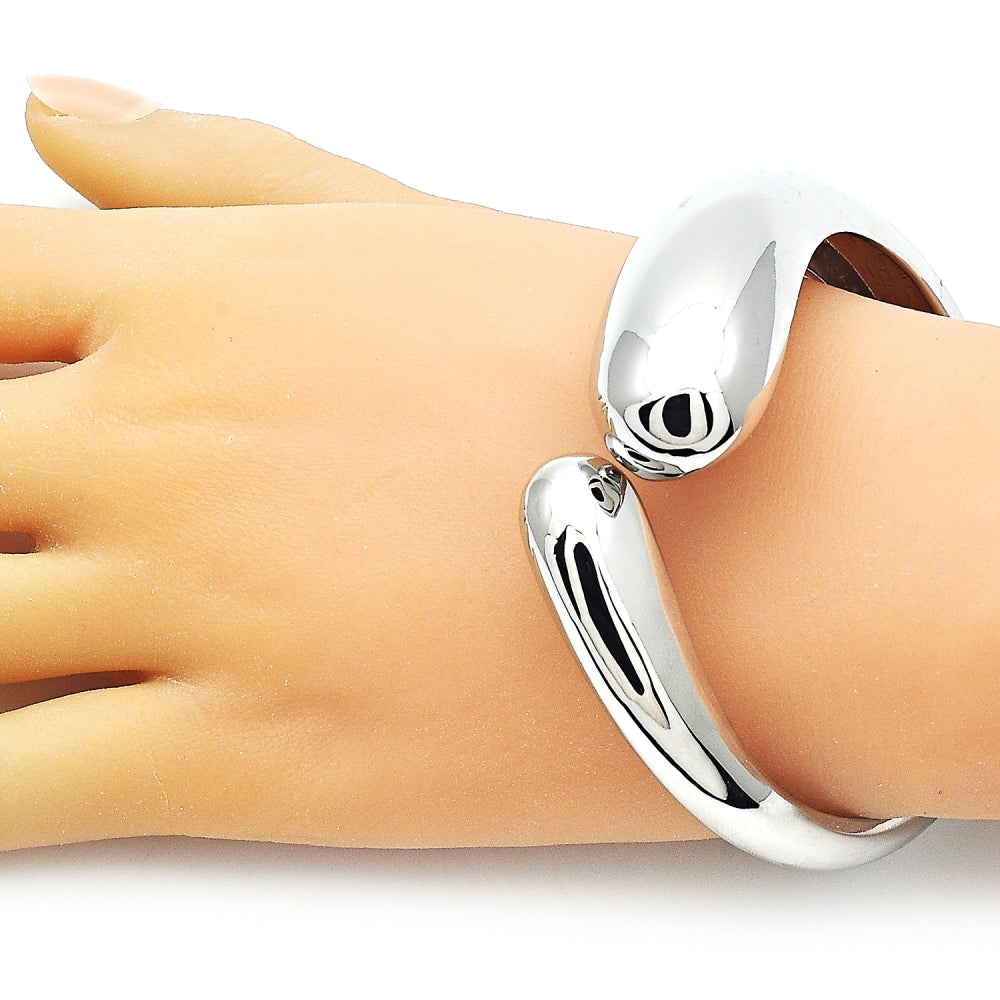Rhodium Gold Filled Individual Bangle, Teardrop Design, Polished, Rhodium Finish