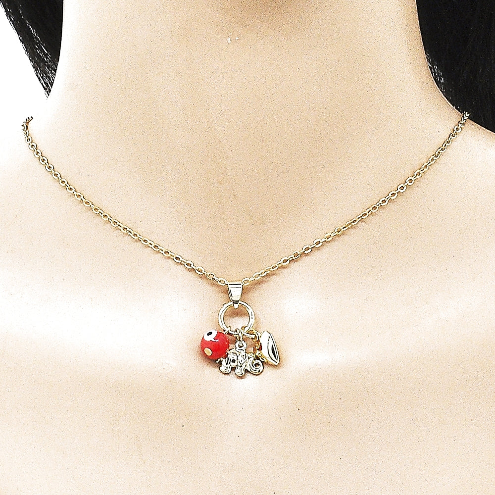 Oro Laminado Religious Pendant, Gold Filled Style Evil Eye and Heart Design, with Garnet Crystal, Polished, Golden Finish