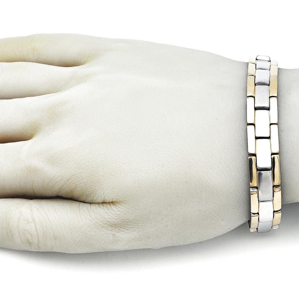 Stainless Steel Solid Bracelet, Polished, Two Tone