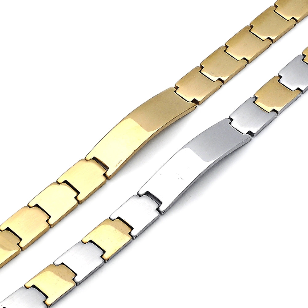 Stainless Steel Solid Bracelet, Polished, Two Tone