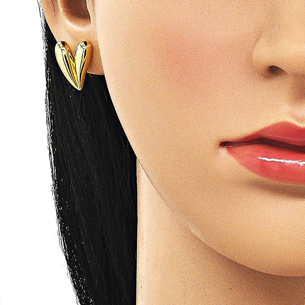 Oro Laminado Stud Earring, Gold Filled Style Heart Design, Polished, Golden Finish