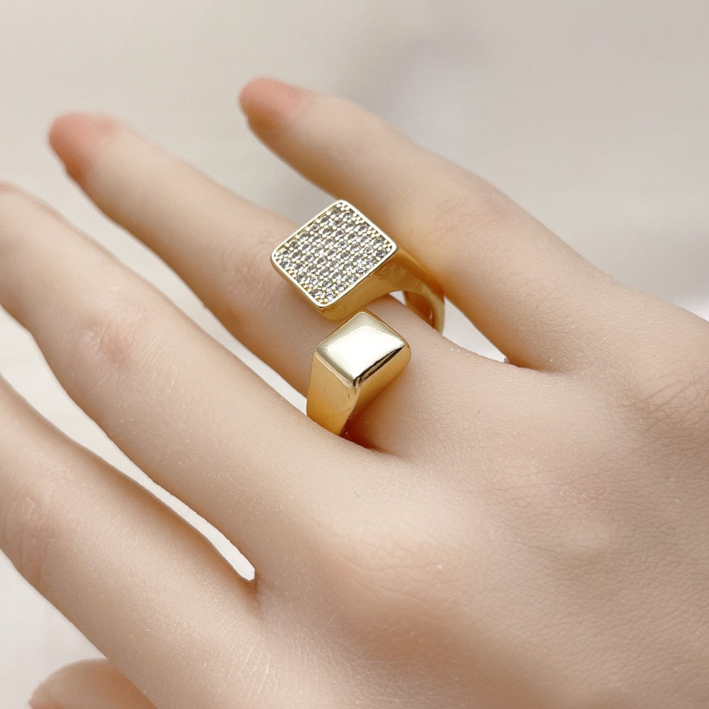 Oro Laminado Multi Stone Ring, Gold Filled Style with White Micro Pave, Polished, Golden Finish