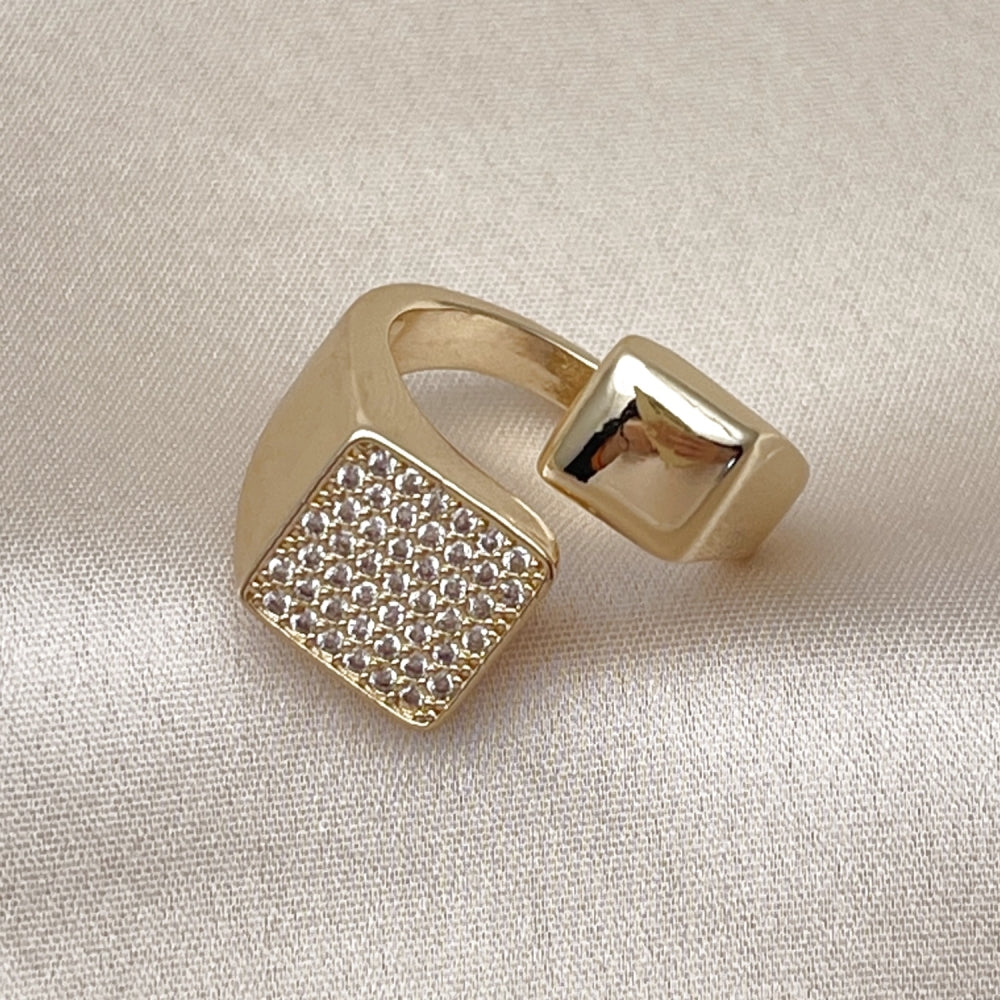 Oro Laminado Multi Stone Ring, Gold Filled Style with White Micro Pave, Polished, Golden Finish