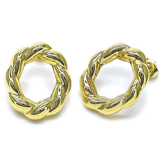 Oro Laminado Stud Earring, Gold Filled Style Hollow and Twist Design, Polished, Golden Finish