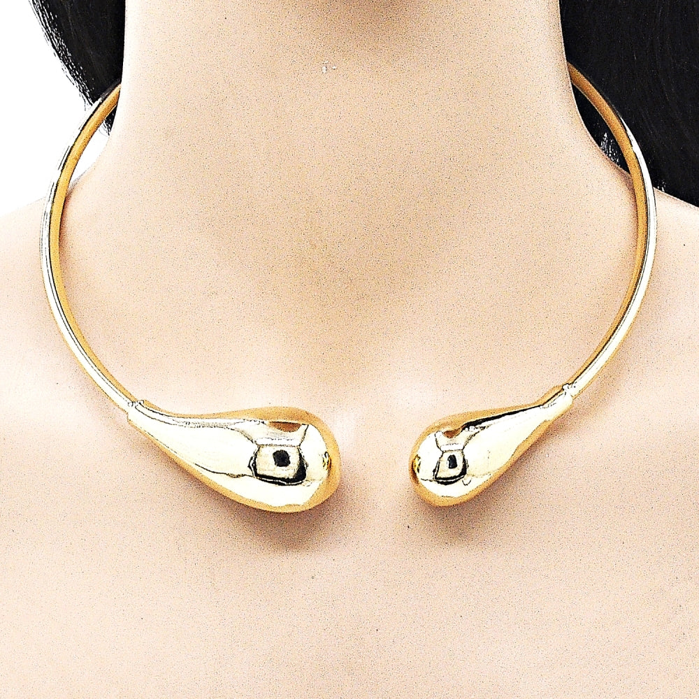 Oro Laminado Fancy Necklace, Gold Filled Style Teardrop Design, Polished, Golden Finish