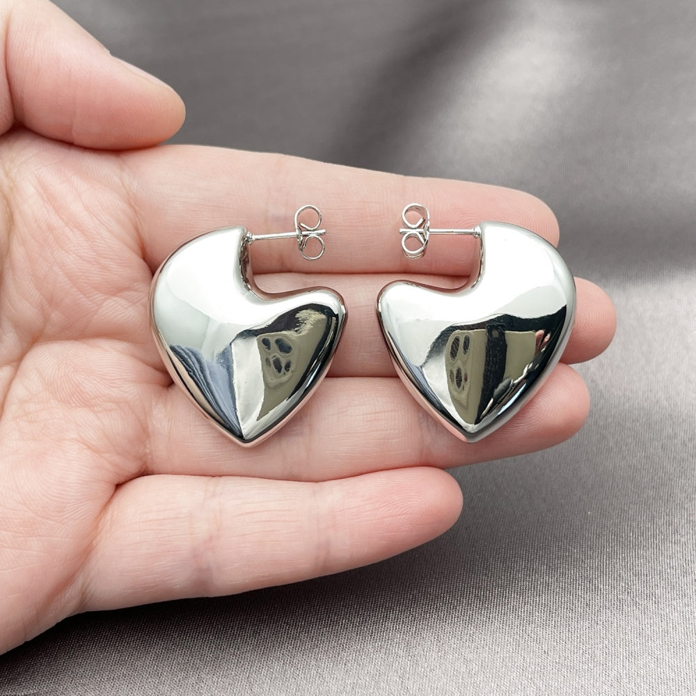 Rhodium Gold Filled Stud Earring, Heart and Hollow Design, Polished, Rhodium Finish