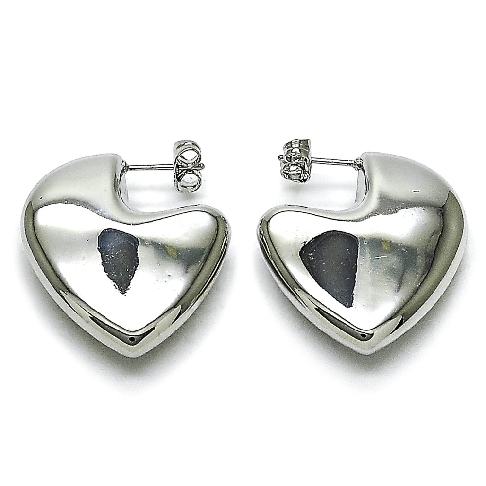 Rhodium Gold Filled Stud Earring, Heart and Hollow Design, Polished, Rhodium Finish