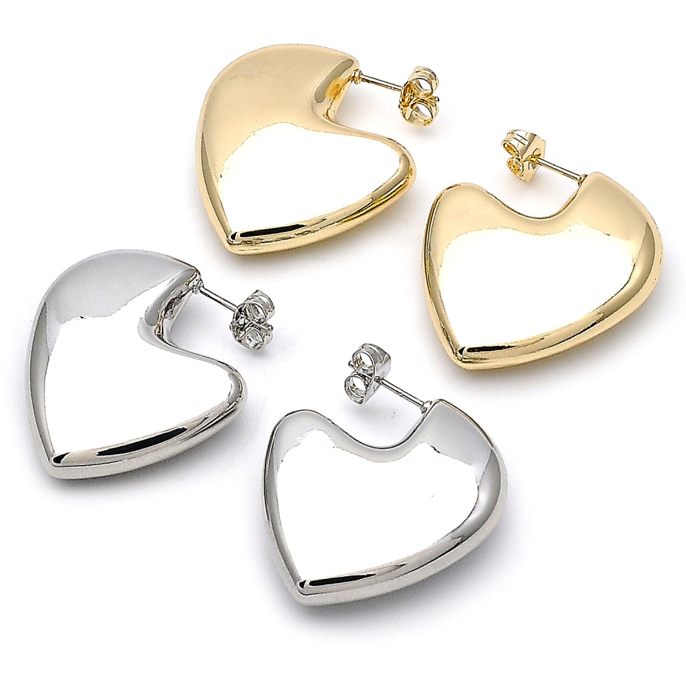 Rhodium Gold Filled Stud Earring, Heart and Hollow Design, Polished, Rhodium Finish