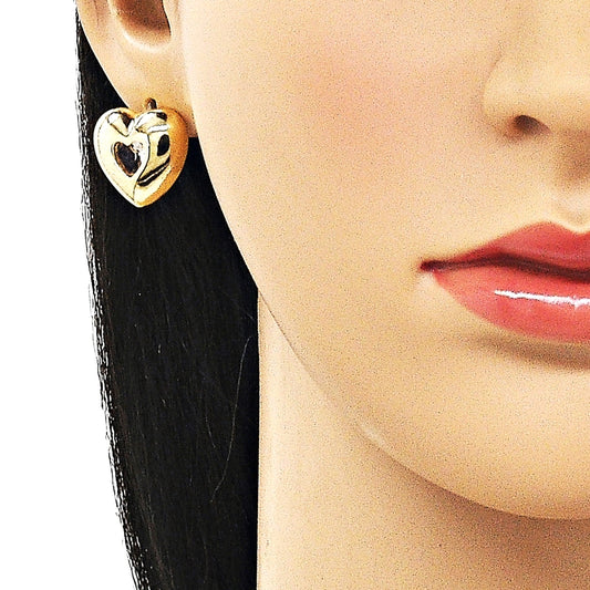 Oro Laminado Stud Earring, Gold Filled Style Heart Design, with White Cubic Zirconia, Polished, Golden Finish
