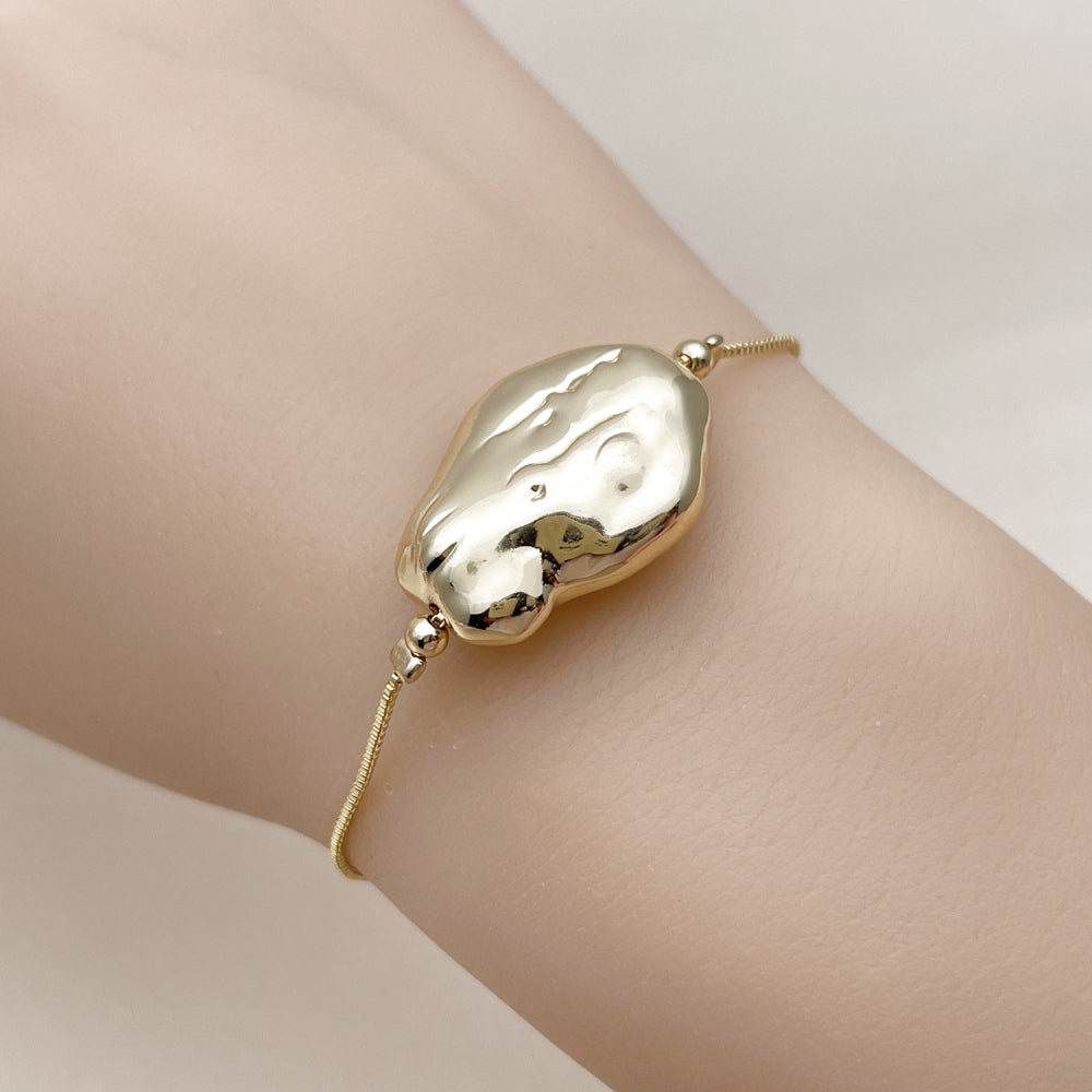 Oro Laminado Fancy Bracelet, Gold Filled Style Box Design, Polished, Golden Finish