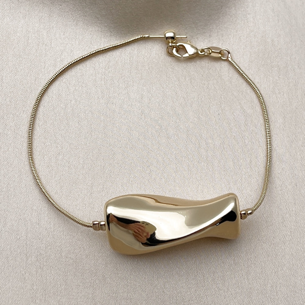 Oro Laminado Fancy Bracelet, Gold Filled Style Rat Tail Design, Polished, Golden Finish