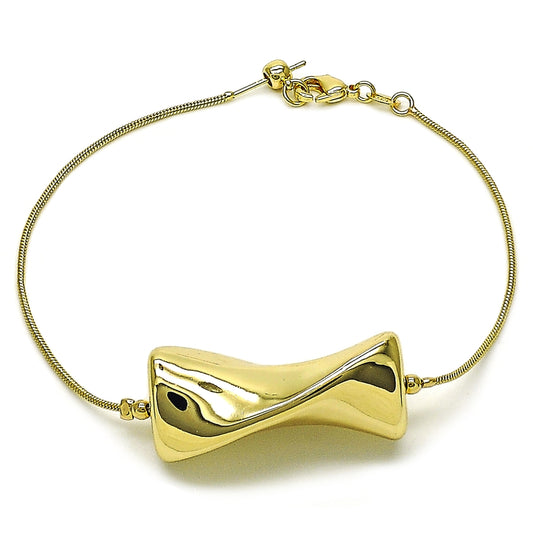 Oro Laminado Fancy Bracelet, Gold Filled Style Rat Tail Design, Polished, Golden Finish